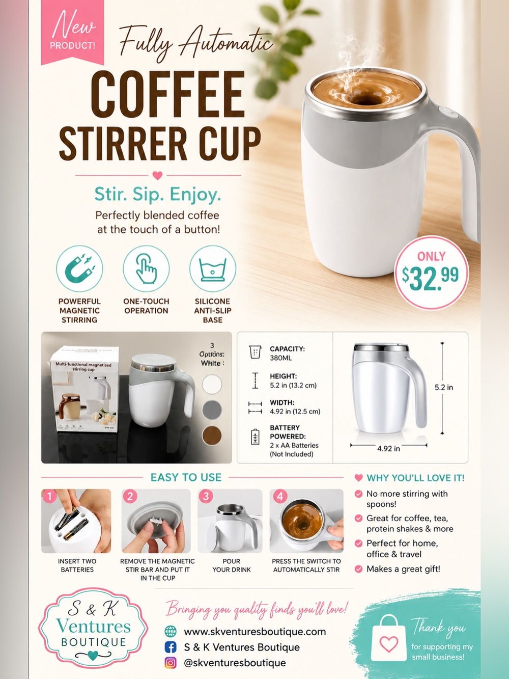 Automatic Self-Stirring Coffee Mug – One-Touch Magnetic Mixing Cup